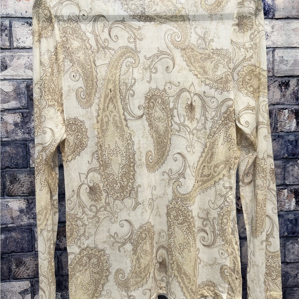 Emanuel Ungaro Fine Silk Long Sleeve Top sz XL Paisley Print Sheer Lux - Picture 3 of 4